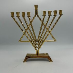 Vintage Oppenheim Menorah Hanukkah Made in Israel Star of David Gold Brass 9 Arm